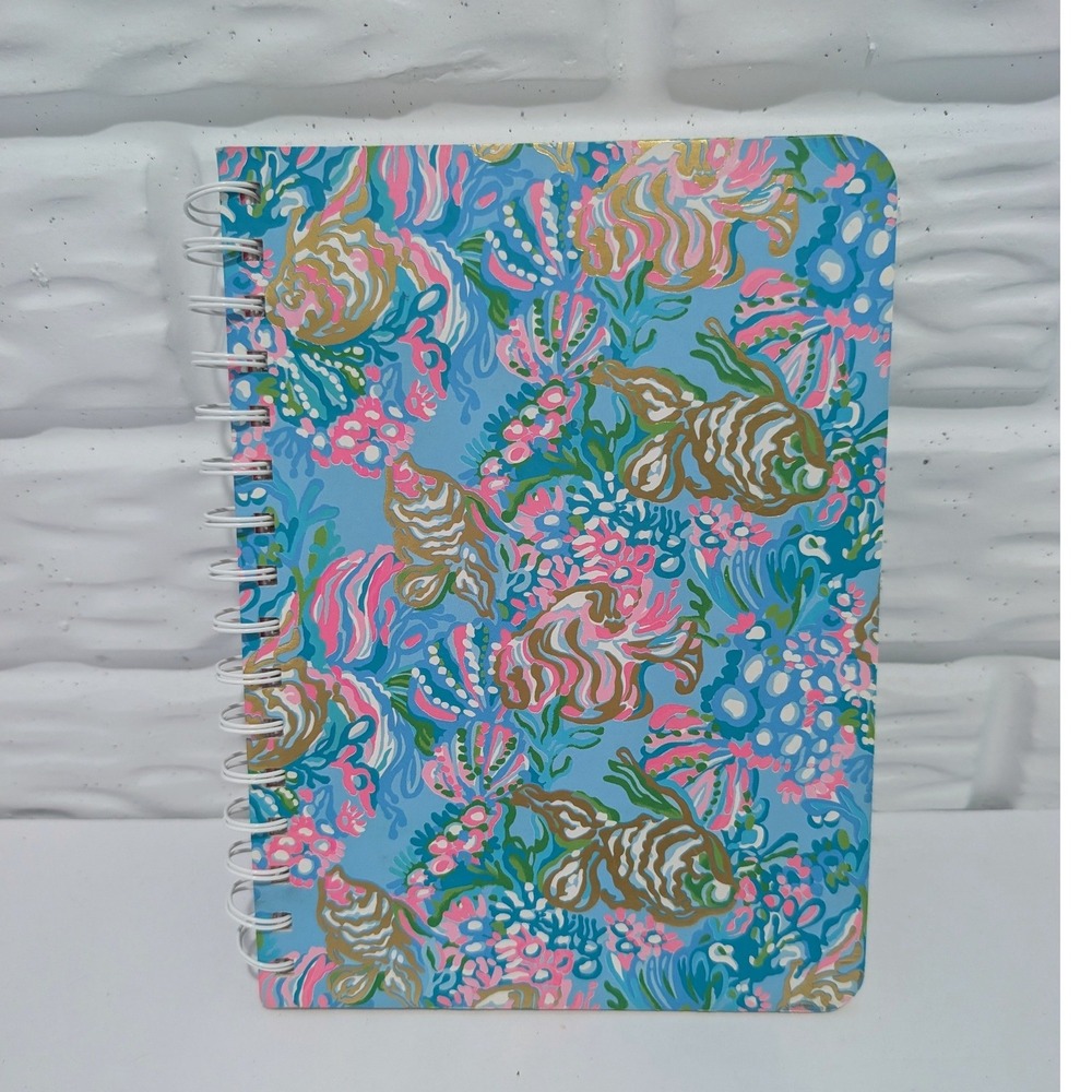 Lilly Pulitzer Spiral Notebook Blue Pink Gold Floral Lined Journal with Pocket